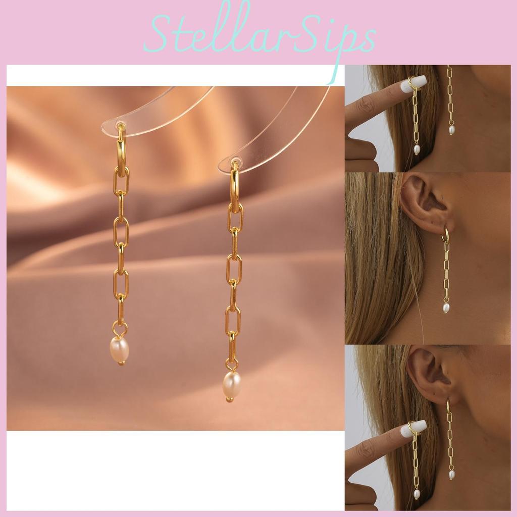 Gold Geometric Unique Plated Copper Earrings With Pearl Jewelry Trendy
