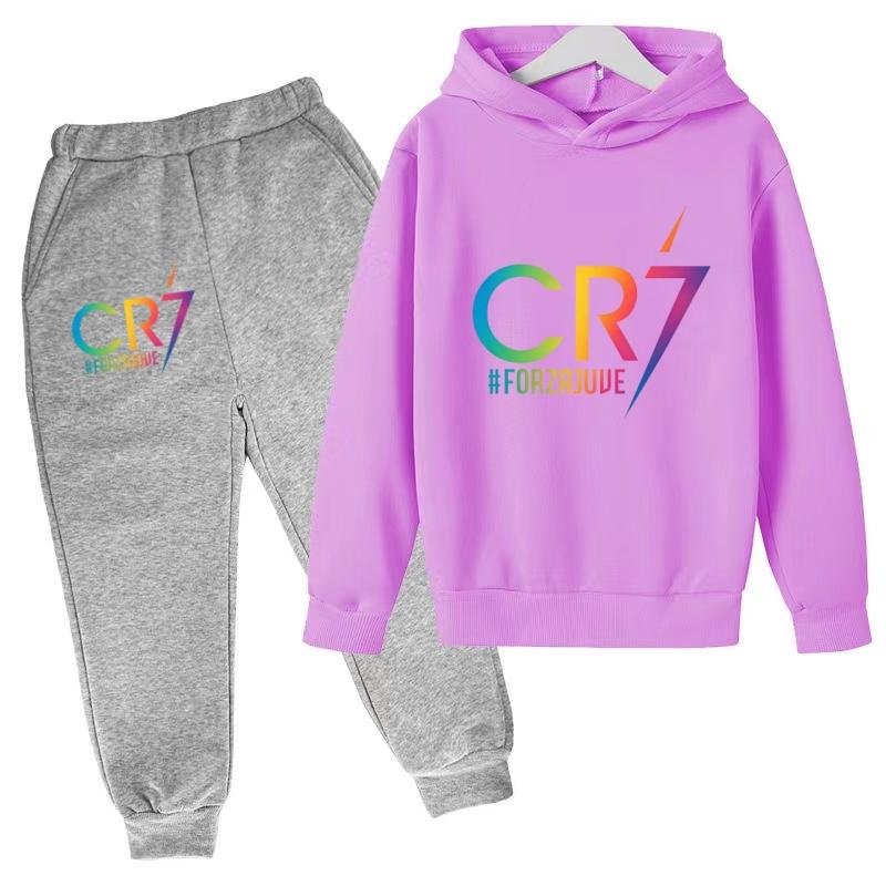 Kids Sunshine CR7 Football Hoodie Print Winter Idol Sports Pullover 3-12Years Coat+Pants 2P Boy Girl Toddler Clothes Leisure Set