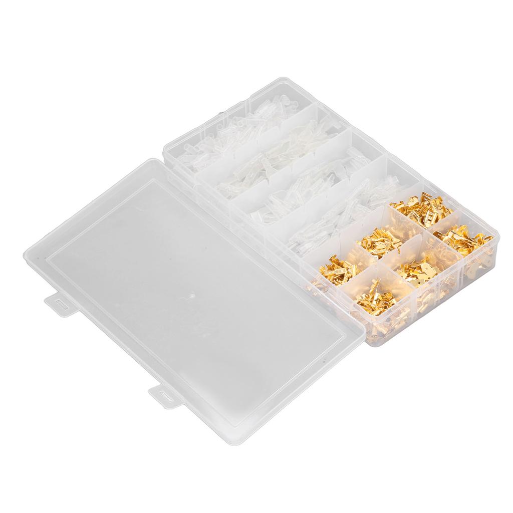 600PCS Brass Crimp Terminal Connector Male Female Brass Spade Connector with Transparent Sheath