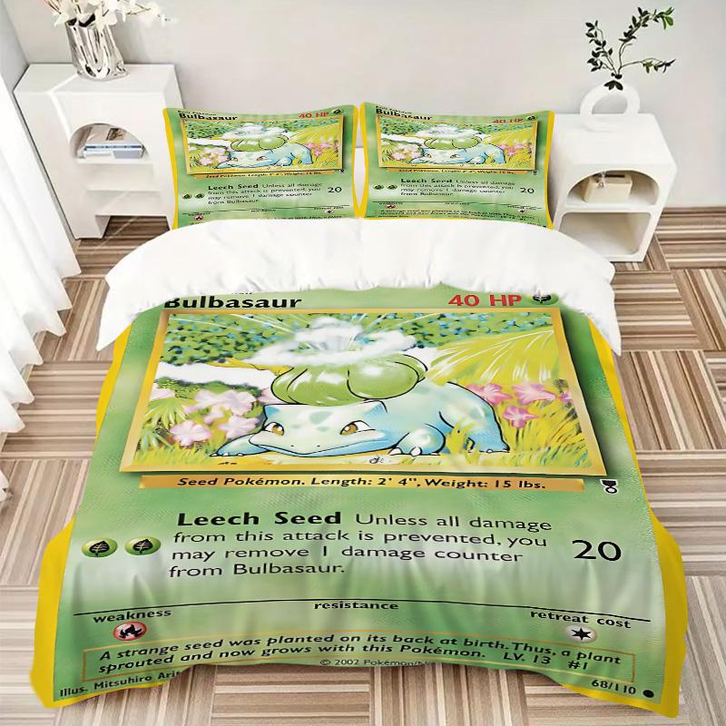 Bulbasaur'S Leech Attack Print 3Pcs Bedding Set,Duvet Cover with 2 Bedro,Pillowcase Home Birthday Gift