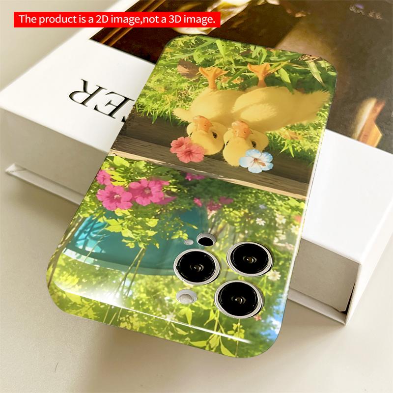 2DFlat Cute Ducklings with Flowers in Garden All inclusive film hard iPhone case, compatible with iPhone 18 Pro Max 17 16 15 14 13 12 11