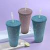 Модный двухслойный стакан для холодной воды с соломинкой и стразами, 650 мл - Роскошный подарок для мужчин и женщин