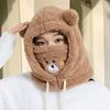 Women's Cute Bear Plush Winter Headband Scarf Mask - Windproof, Warm, Cycling Accessory