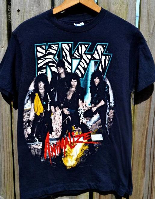KISS Animalize Tour 1985 Перепечатка Винтажный Стиль Черный S-4XL Унисекс Футболка