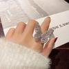 Korean Version of Fashion Full Diamond Butterfly Open Ring Hollow Gemstone Exaggerated Ring Popular Jewelry Cold Wind Ring Women