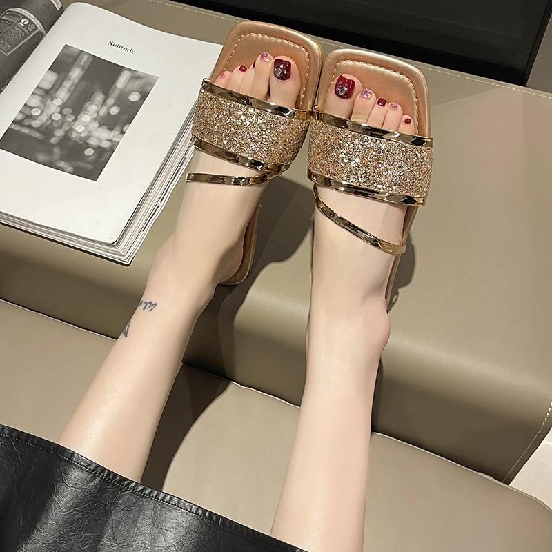 Яркие ромбовидные повседневные летние женские тапочки с плоской подошвой, модные женские тапочки с одной линией, большие 42 тапочки