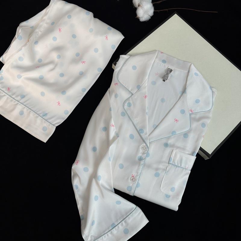 Pajamas women's summer, pajamas women's ice silk, ice silk pajamas, French polka dot pure desire ice silk women's loungewear