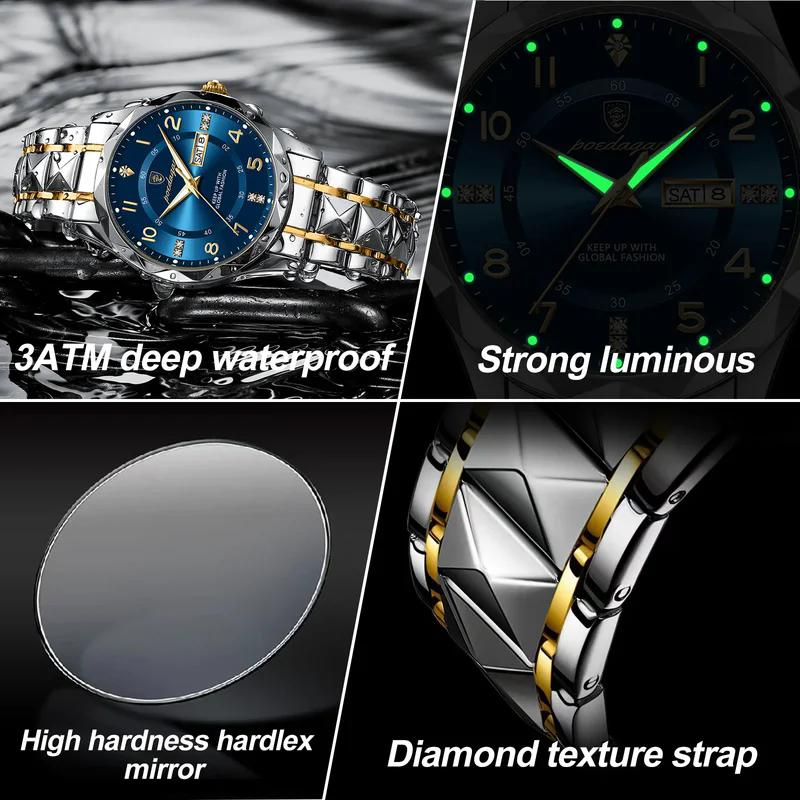 POEDAGAR Luxury Men Watches Business Fashion Man Wristwatch Waterproof Luminous Date Week Quartz Men's Watch
