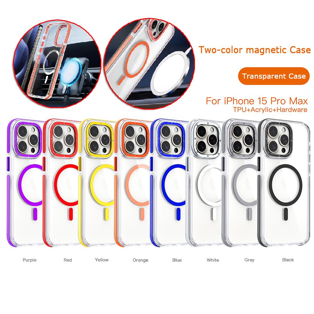 Чехол для iPhone 15 14 13 12 11 Plus Pro Max с цветной рамкой, магнитный чехол Magsafe для беспроводной зарядки, прозрачный корпус, защита от падения, чехлы