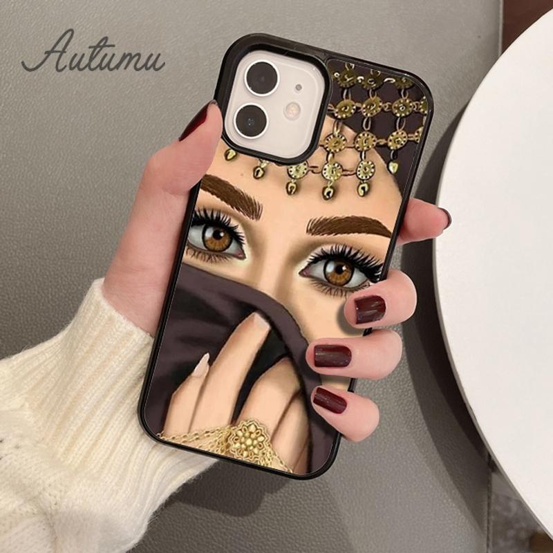 Muslim Islamic Gril Eyes Phone Case for iPhone 11 12 13 14 Pro Max Mini X XR XS SE 2020 6S 7 8 Plus Samsung Galaxy S21 S22 Cover