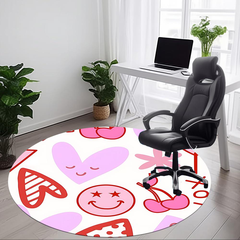 1pc Cherries Hearts Office Round Rug, Non-slip, Soft and Durable Office Rug for Interior Decoration, Perfect for Office, Beautiful Decoration yy260323