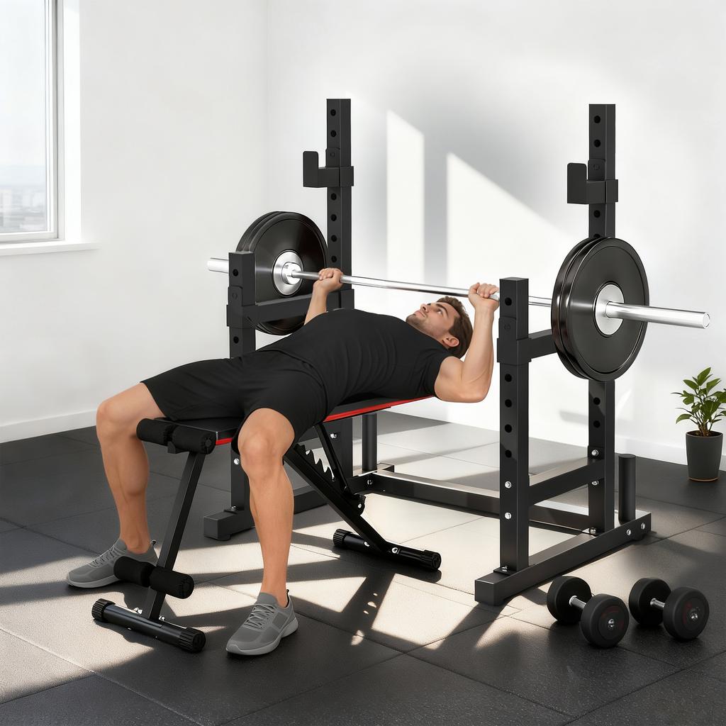 Barbell Rack 2-Tier Weight Plate Stand Made of Steel, Barbell Storage up to 300 kg, Black
