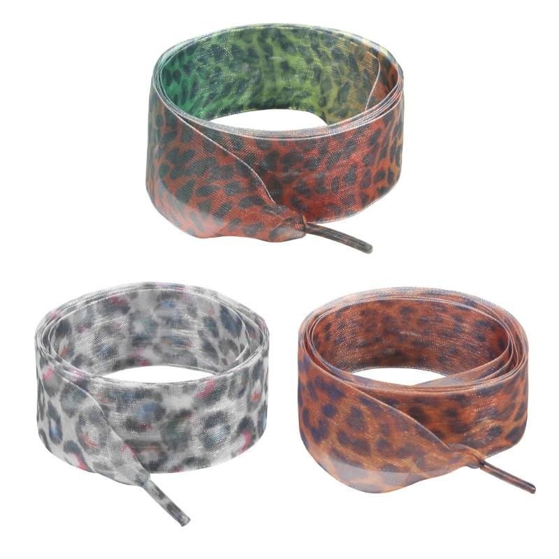 Leopard Print Sheer Shoe Laces 2.5cmX120cm Wide Flat Shoelaces Anti Slip Sneakers Shoe Lace Replacement For Men Women