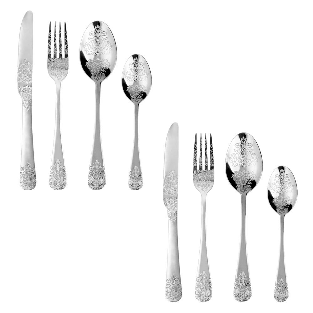 Gold Cutlery Set Vintage Tableware Set Stainless Steel Flatware Knife Fork Spoon Luxury Western Silverware Dinnerware Set