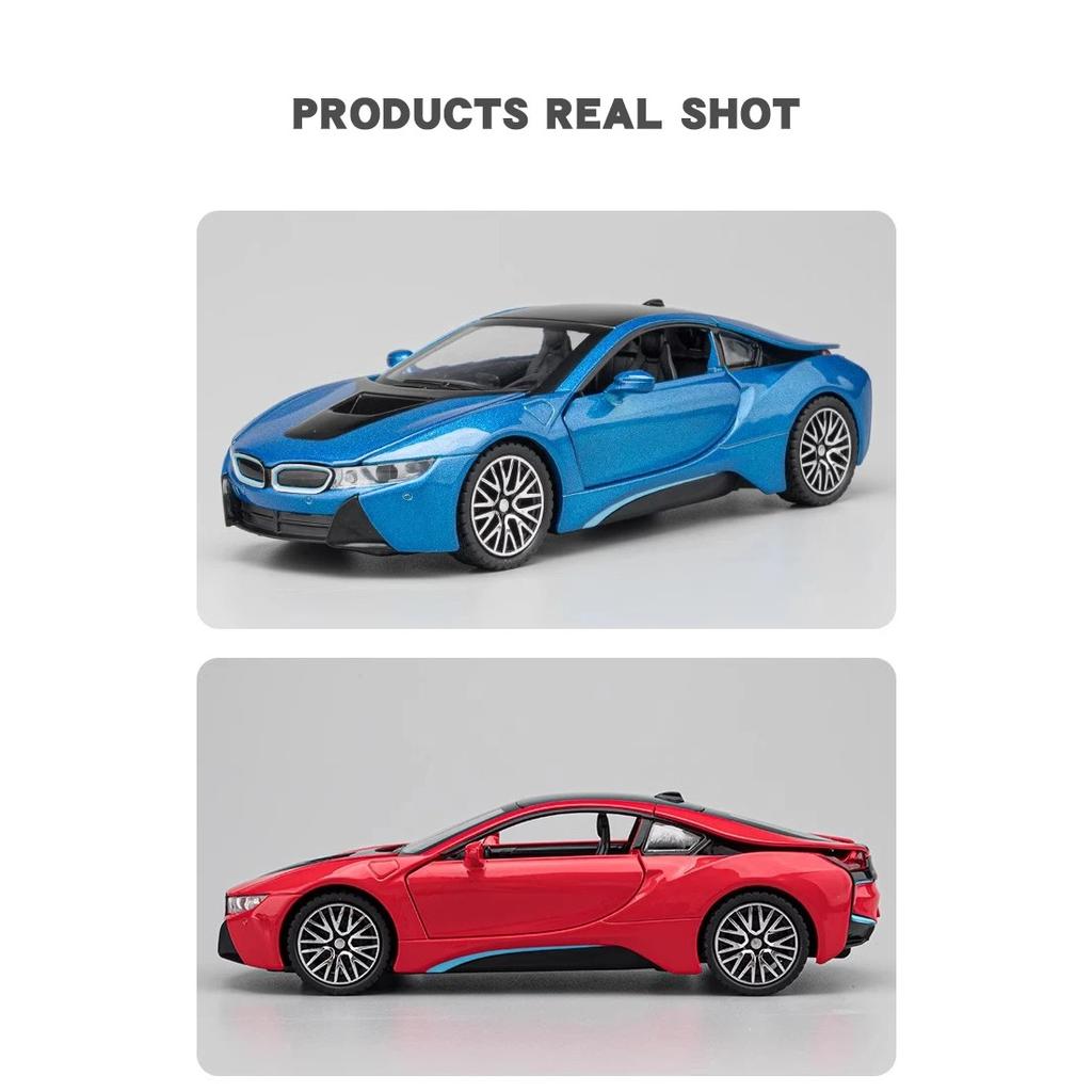 Миниатюры 1/32 BMW I8 Super Sport Car High Simulation Diecast Alloy Model Car Sound & Light Pull Back Collection Kids Toy Gift