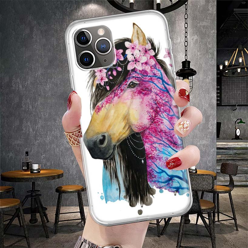Масляная живопись Животное Лошадь Мягкий чехол для телефона Для IPhone 11 17 Air 16E 16 Pro Max 15 + 14 Plus 13 Mini 12 Apple 7 SE 8 Fundas Coque