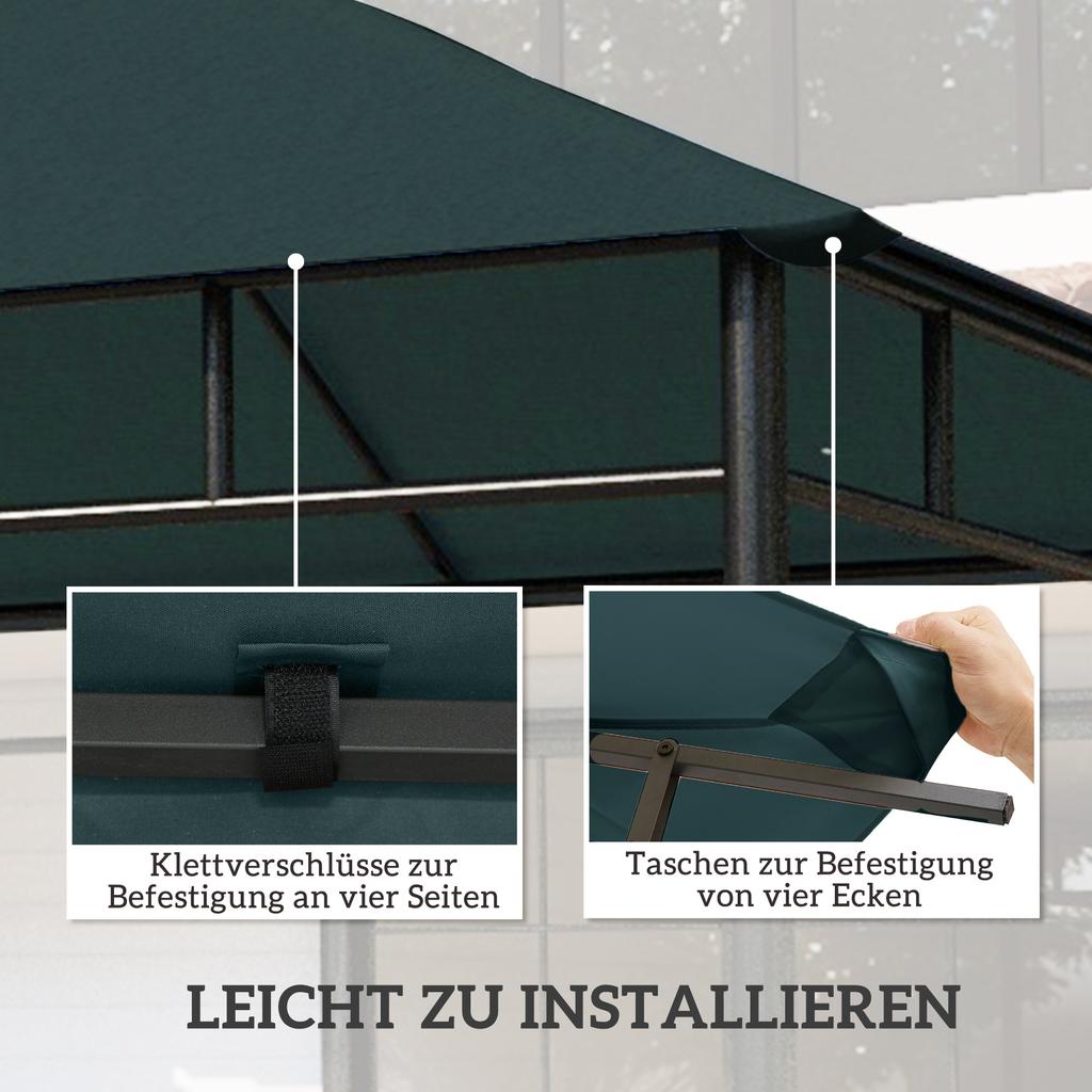 3 x 3 m Gazebo Canopy Replacement Cover, Garden Gazebo Roof Replacement, TOP COVER ONLY, Charcoal Green
