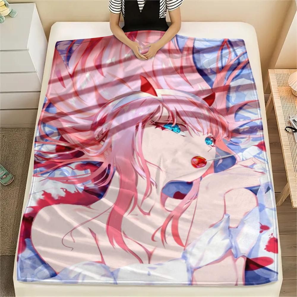 Darling in the Franxx Warm Flannel Blanket with Print Soft Throw for Bedroom Living Room Sofa Travel Picnic Comfort -xia08