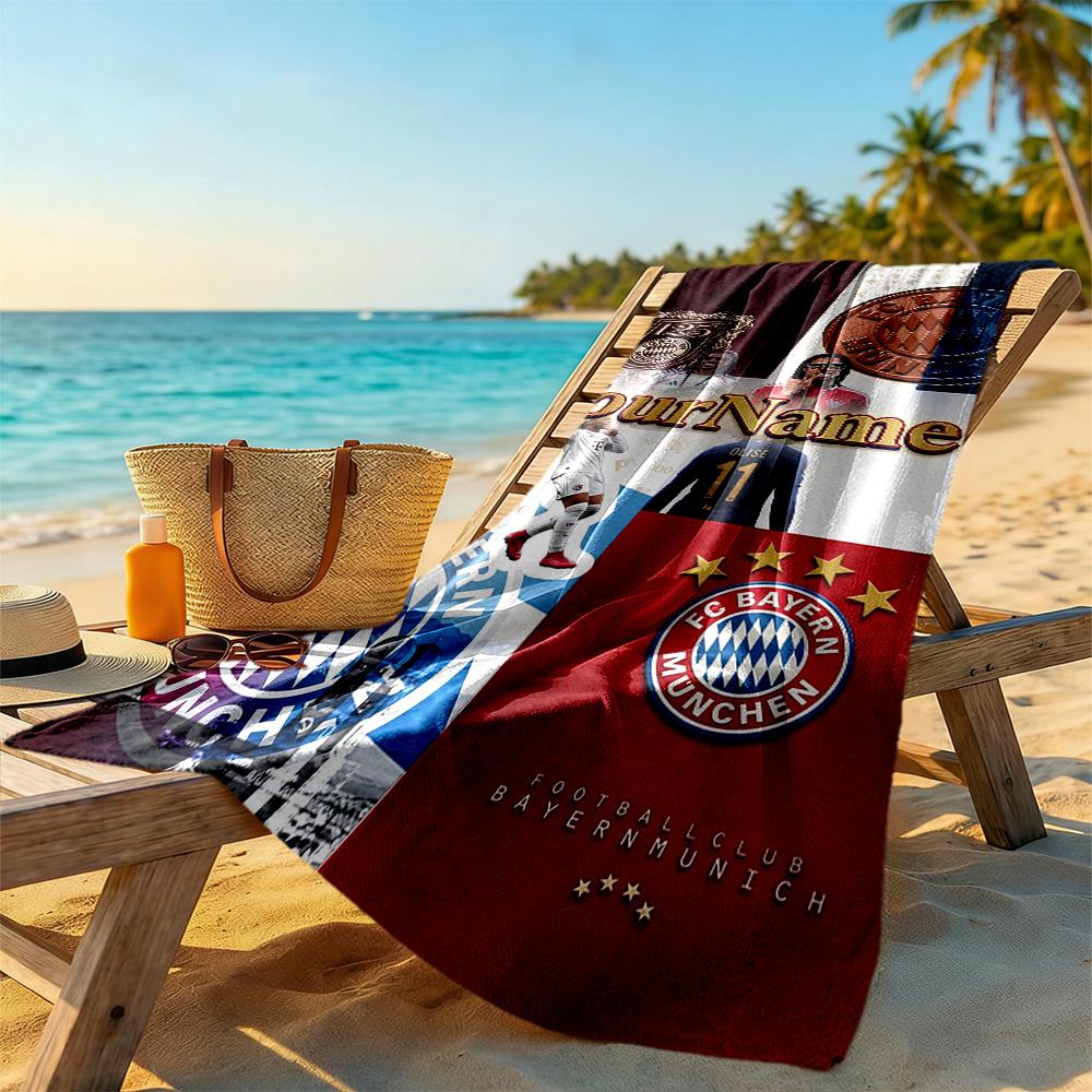 Bayern Munich Personalized Name Beach Towel High Absorbency & Quick-Dry Ideal for Travel Outdoor Swim Pool Yoga Surf Camping Hiking Gym Gift Holiday