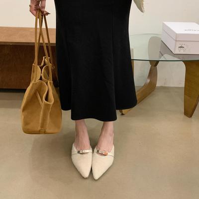 Французский темперамент фея стиль сумка из овечьей шерсти голова полутапочки женская обувь осень и зима педаль с острым носком ленивые мюли