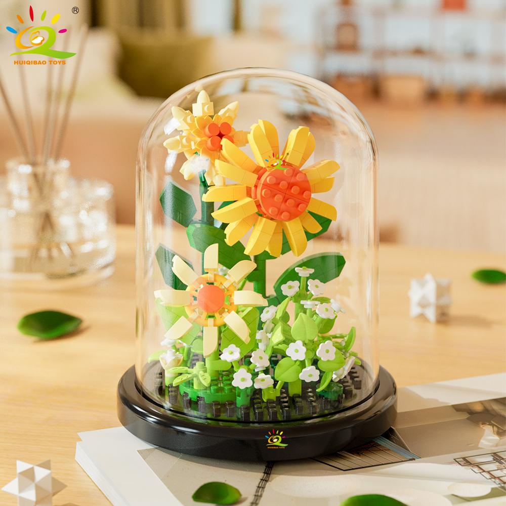 Вечный букет дисплей коробка микро строительные блоки цветок модель DIY домашний стол растение украшение кирпичная игрушка для детей
