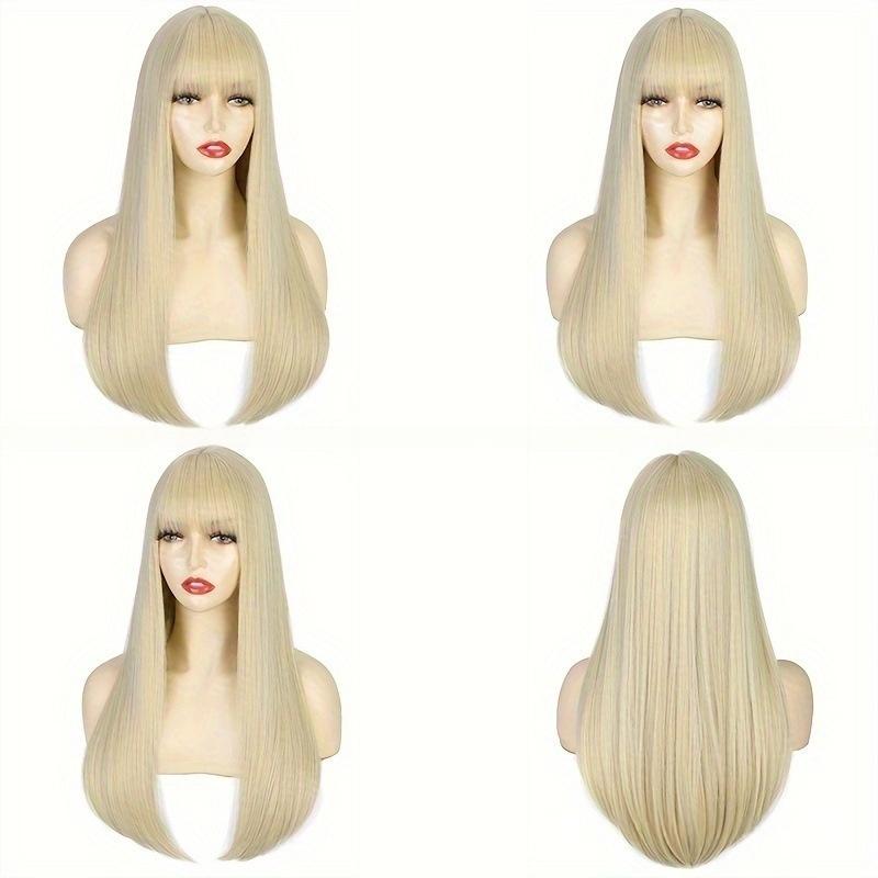 Синтетические волосы, светлые парики с челкой, длинный шелковистый прямой парик для женщин, парик для косплея, вечеринки, термостойкий, для повседневного костюма