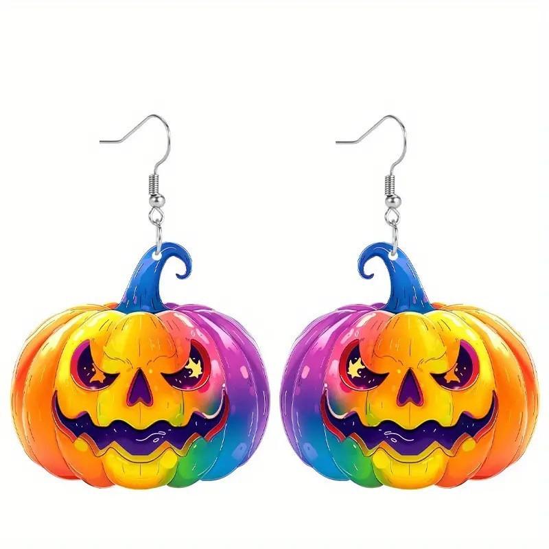 Halloween Creative Themed Colorful Pumpkin Pattern Women Acrylic Earrings