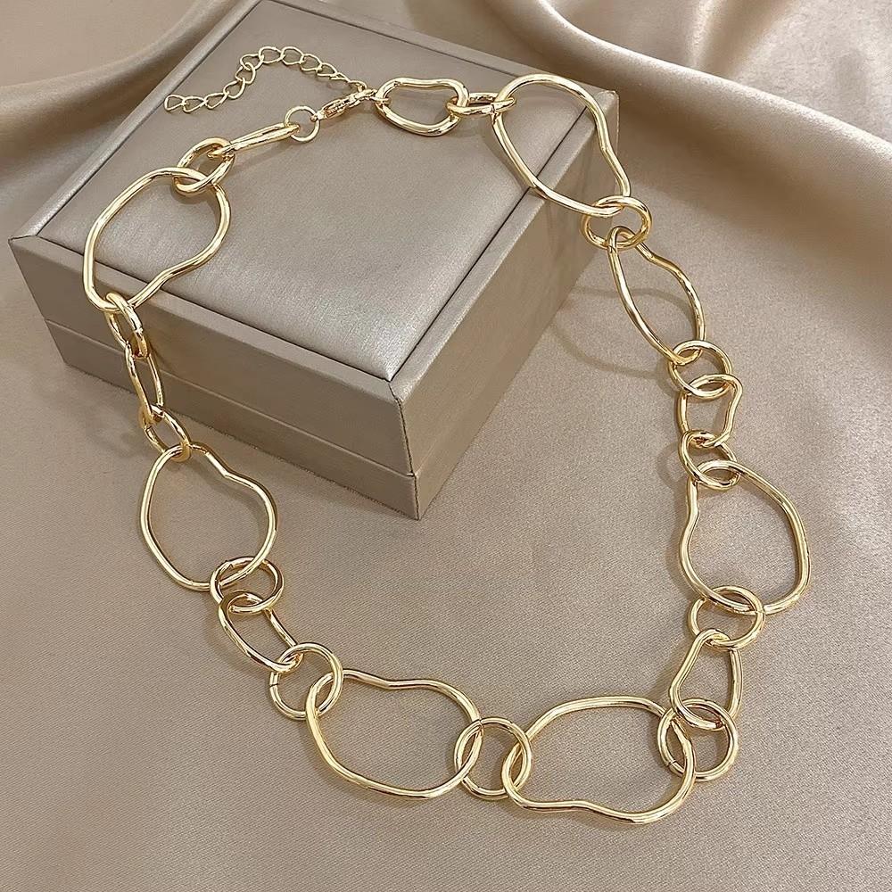 Необычная круглая цепочка золотого цвета, чокер-ожерелье с звеньями, женское ожерелье, праздничные украшения, подарки