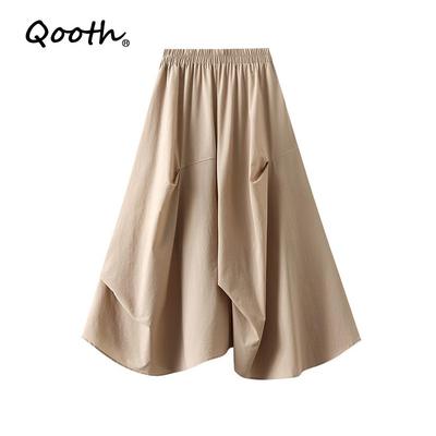 Асимметричная плиссированная миди-юбка с карманами, эластичный пояс, А-силуэт, QT2767