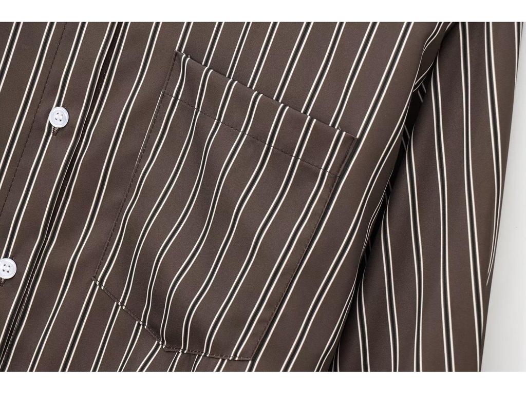 2024 Autumn Women's European & American Loose Casual Striped Long Sleeve Shirt