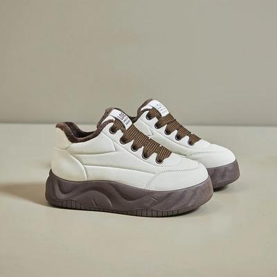 2025 Зимние женские высокие кроссовки Плюшевые теплые хлопковые ботинки Кожаная повседневная обувь Дизайнерская обувь на платформе Zapatos Mujer