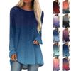 Womens Tops Round Neck Long Sleeve Blouses Casual Mid-length Shirts Fashion Print Tunic Tops