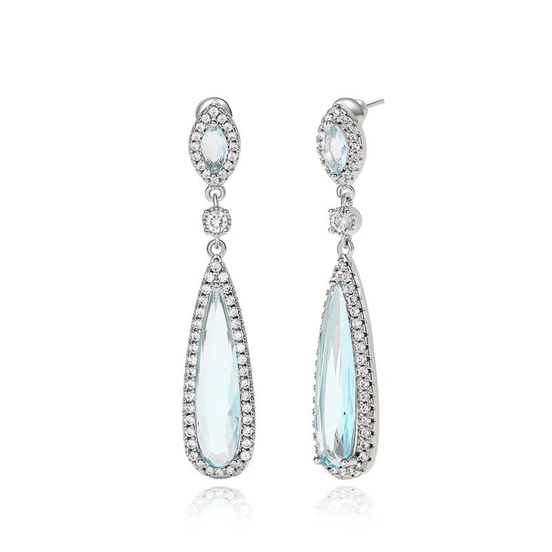 CAOSHI Beautiful Women's Long Dangle Earrings Elegant Light Blue Cubic Zirconia Wedding Romantic Jewelry Dance Party Accessories