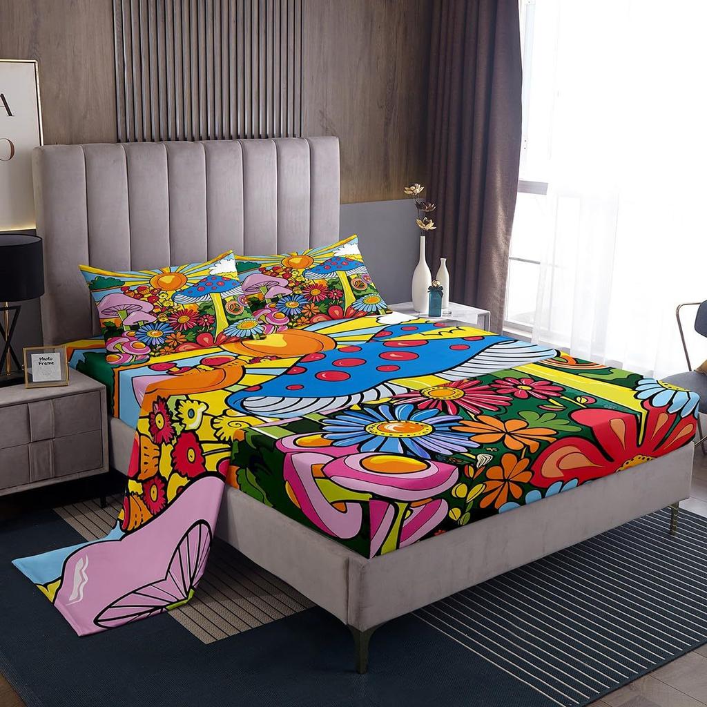 Bohemian Mushroom Pattern Bed Hat Four-Piece Bedding Set Bedroom Dormitory Bedding Decoration