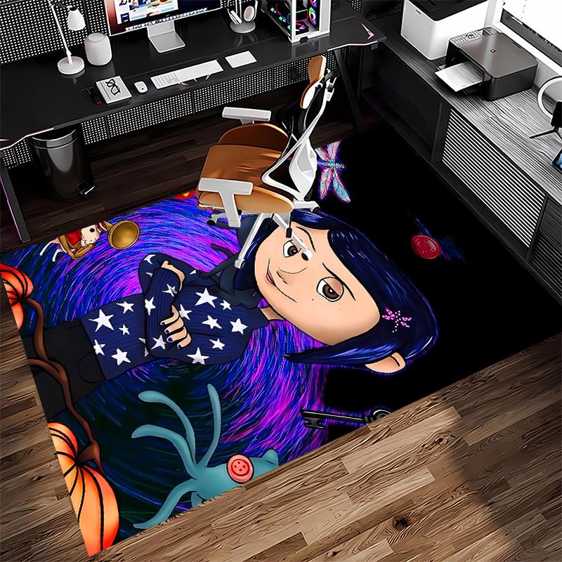 1pc Coraline Print Area Rug - Soft,Washable Non-Slip Indoor Mat for Office Chairs,Living Room,Home Office Decorative Rug