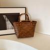 Handmade Woven Bag for Women  New Trendy Handheld Vegetable Basket Bag, Seaside Vacation Style Grass Woven Bucket Bag