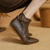 Fashion 2024 New Autumn Women Boots Fashion Chunky Heels Pointed Toe Short Boots Ankle Boots Retro Genuine Leather Ladies Shoes