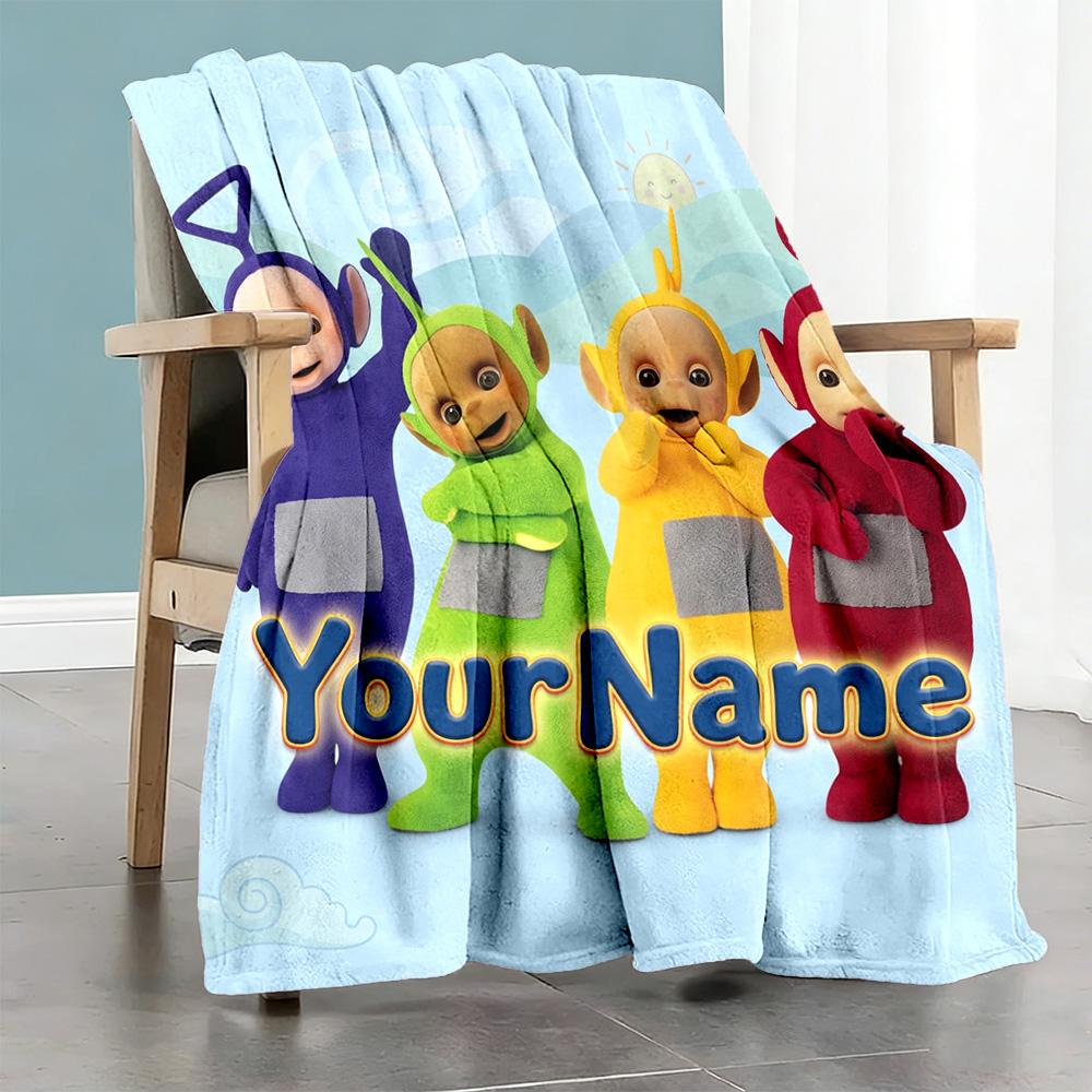 Teletubbies Customize Your Name Blanket Cozy Personalized Blanket Warmthful Decor Perfect for Chair Office Bed Living Room Four Seasons Universal