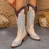 Fashion Retro 2025 Plus Size Women's New Embroidered Mid-leg Boots