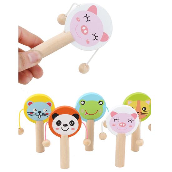 Cartoon Animal Wooden Handheld Musical Rattle Drum Shaker Education Baby Toy