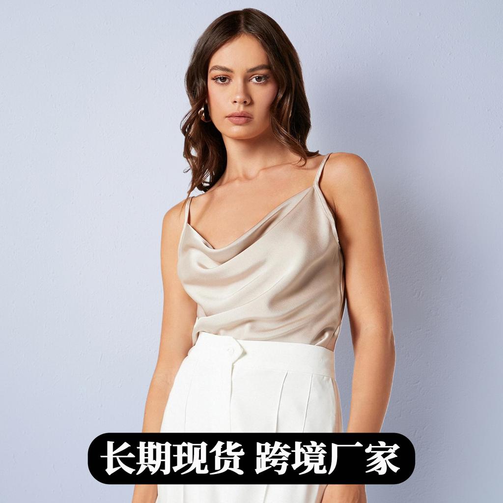 Женский японский атласный жилет на бретелях Весенний с воротником-стойкой Сексуальный нижний топ с развевающимся воротником