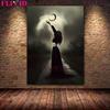 Dancing Witch and Ghost Retro Wall Art Canvas Painting Dark Witch's Beautiful Art Posters and Printed Home