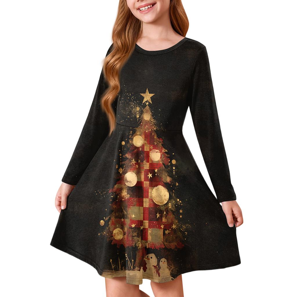 Girls' Princess Dress - Long Sleeve A-Line T-Shirt Dress Christmas Day
