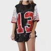 Women's Loose-Fit Hip-Hop Sequin T-Shirt: European Brand, Number 13, Summer Trend, Short-Sleeved, Large Size.