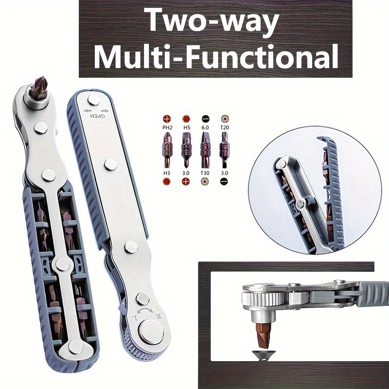 Двухсторонний многофункциональный, ультратонкий мини-ключ с трещоткой 1/4 дюйма, головка отвертки, отвертка с положительным и отрицательным храповым механизмом, угловой магнитный ключ