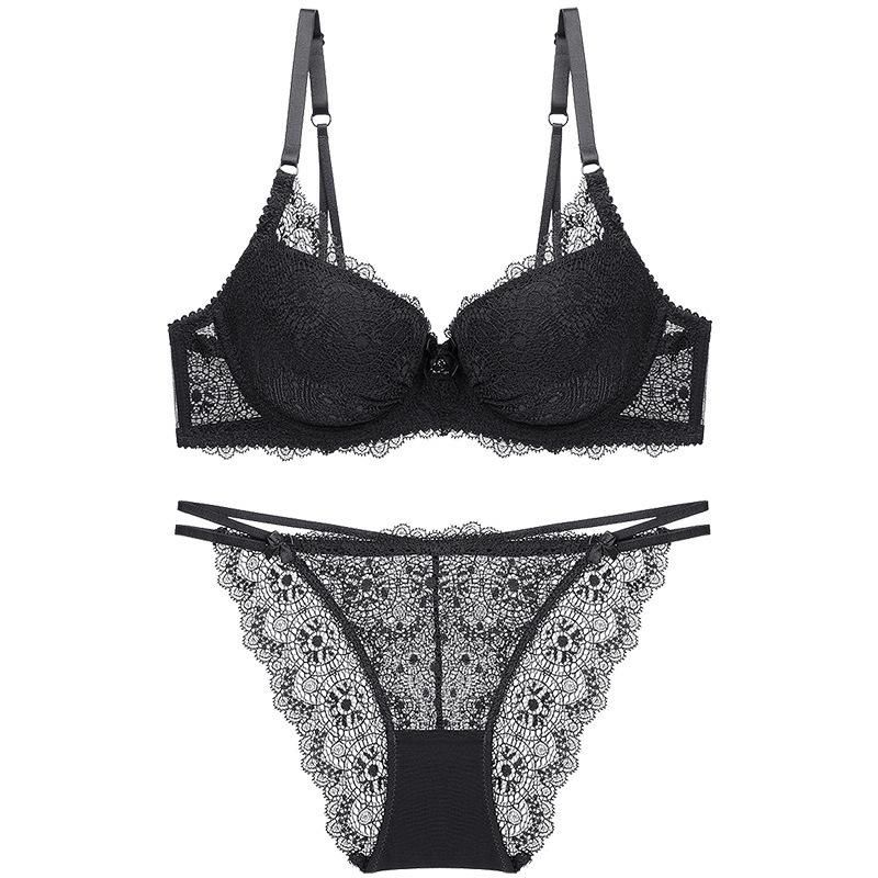 A B C Cup Bra Women's Underwear Sexy Lace Bra Deep V Push-up Bra Adjuster Bra Set