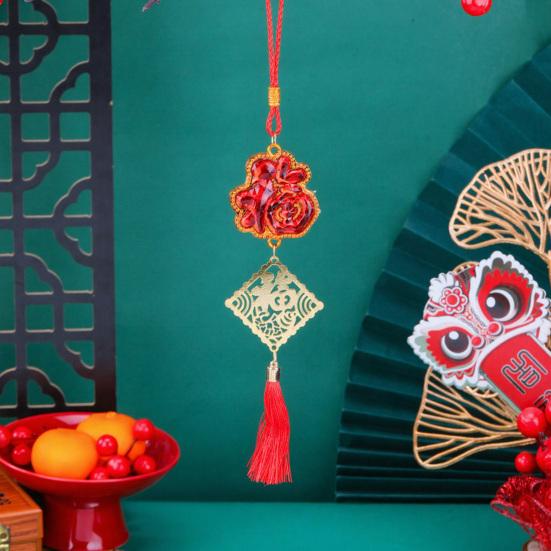 Chinese New Year Decoration Red Hanging Tassel Ornaments Lucky Fu Pendants for Home Office Car Trees Spring Festival