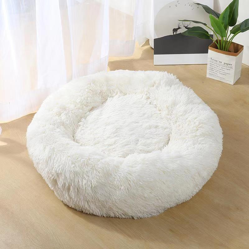 Cat Pet Dog Calming Beds Nest Warm Fluffy Plush Comfy Soft Mattress Donut Pad
