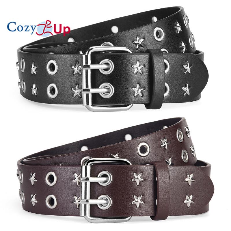 Star Style Double Exhaust Eye Punk Style PU Belt Decorative Trouser Belt