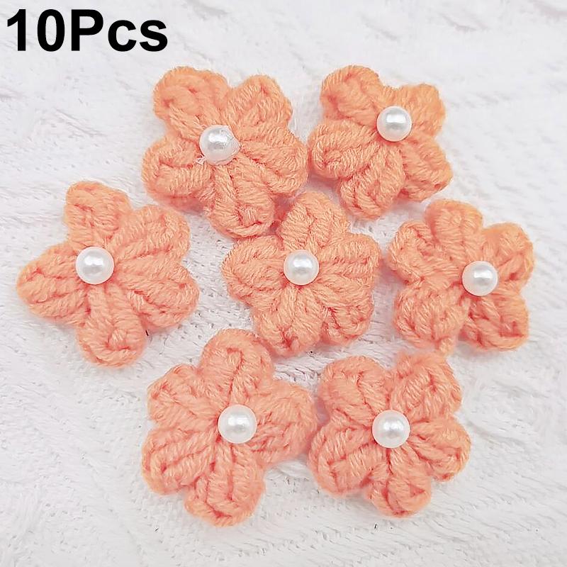10PCS Puff Flower Head Knitted Hand Woven DIY Pearl Sweater Coat Decor Hairpin Headdress Accessories